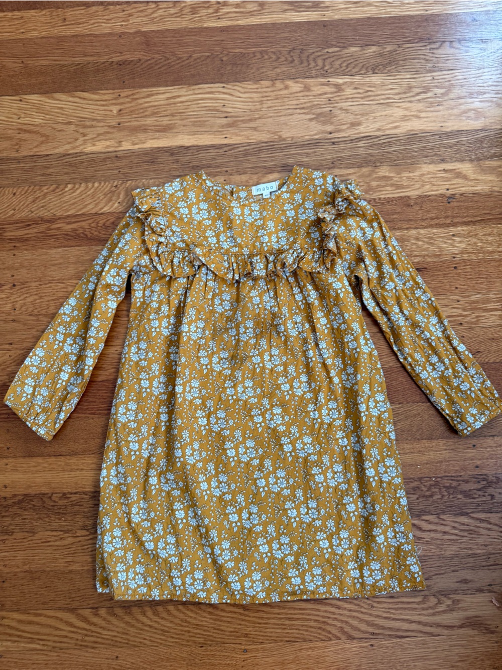 Mabo Kids' Mustard Floral Ruffle Long-Sleeve Dress